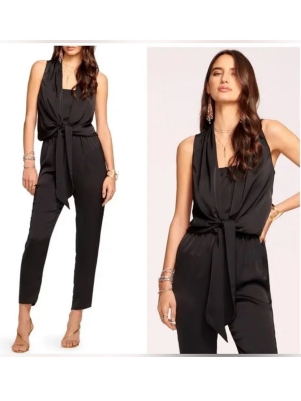 Ramy Brook New Dorothy Draped Waist Black Jumpsuit Size XL